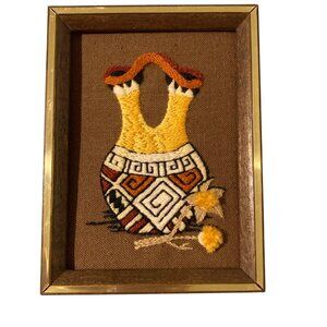 Navajo Pottery Wedding Vase Crewel Embroidery Wall Art